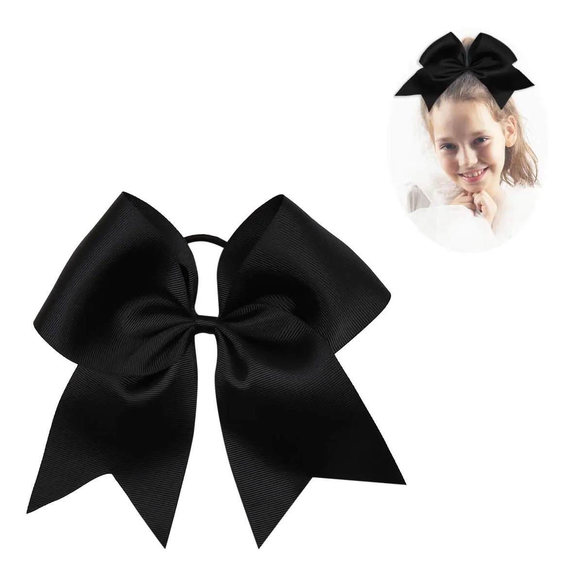 Large  bow for Cheerleaders Girls Ponytail Holders  Teams | 8" Black Hair Bows Competition Softball  Elastic Hair Ties Accessories Grosgrain Ribbon , , Cheerleading