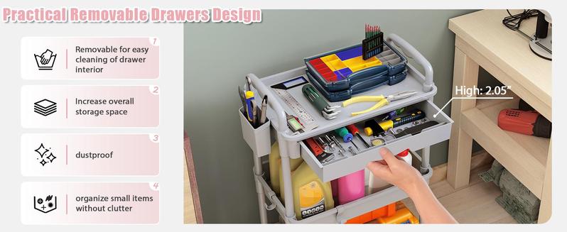 VANCASTLE 3/4 Tier Rolling Utility Cart Organizer with Removable Drawer - Sturdy Rolling Storage Cart with 2 Lockable Wheels for Bathroom, Kitchen, Snack, Craft, Makeup, and Baby Essentials White Racks bathroom organizer garage accessories VANCASTLE 3/4 Tier Rolling Utility Cart Organizer with Removable Drawer - Sturdy Rolling Storage Cart with 2 Lockable Wheels for Bathroom, Kitchen, Snack, Craft, Makeup, and Baby Essentials White Racks bathroom organizer garage accessories