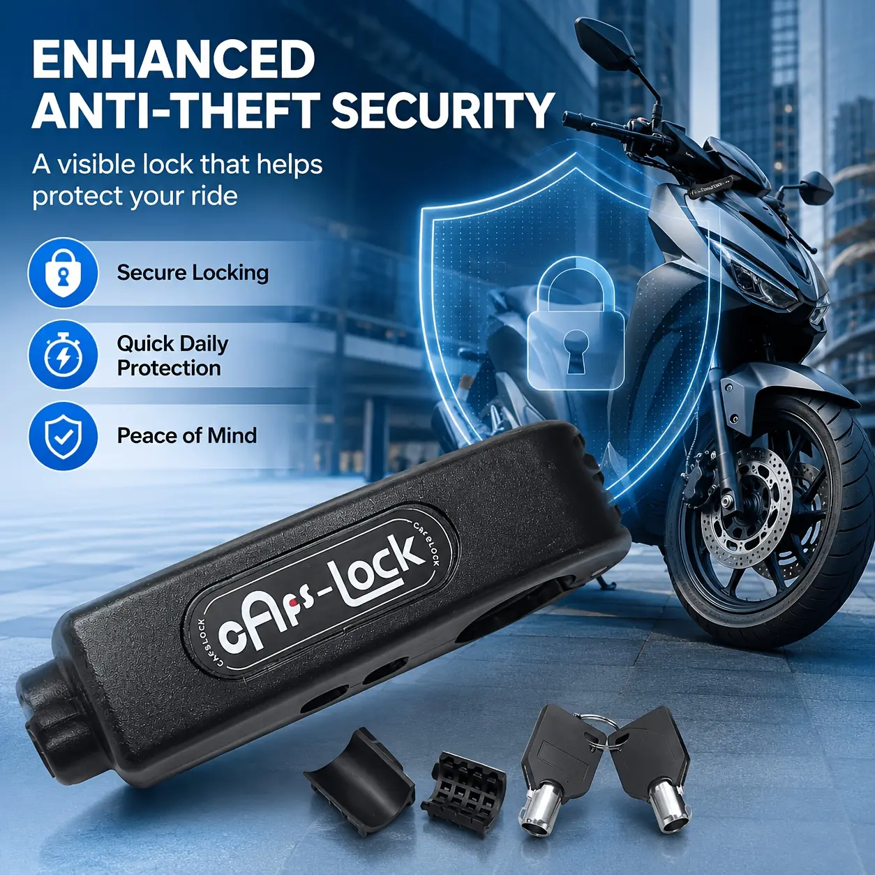 Anti-Theft Handlebar Lock Set with 2 Keys, Motorcycle Lock with Combination - Anti-Theft ABS Throttle Lock, Keyless System for Motorcycles, Atvs, Scooters, Dirt Bikes, Easy to Install And Remove, Without Battery