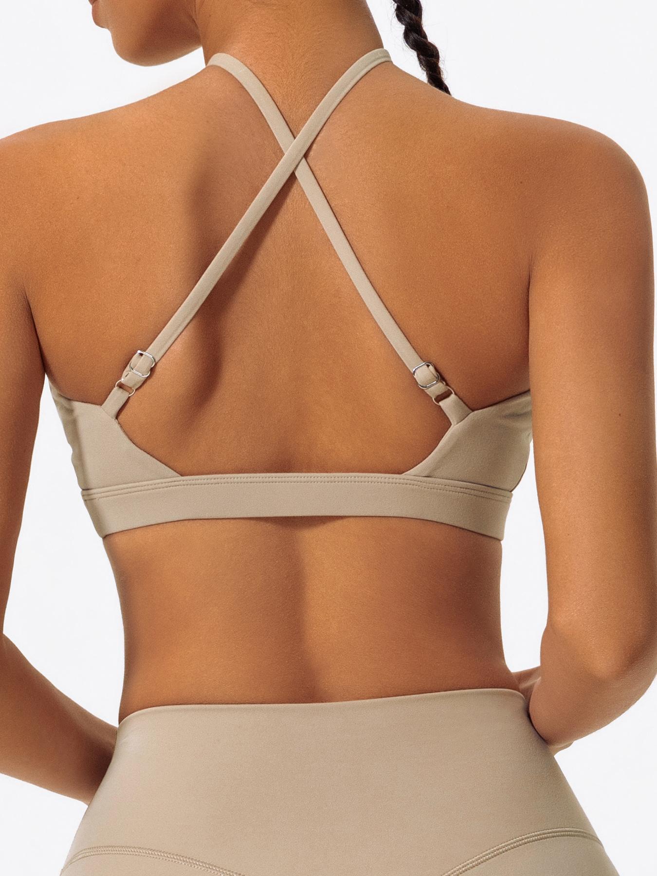 Women's Solid Color Criss Cross Athletic Fitted Sports Bra, High Stretch Breathable Comfortable Quick Drying Adjustable Spaghetti Strap Backless Wireless Sports Bra, Ladies Sportswear for Indoor Outdoor Wear