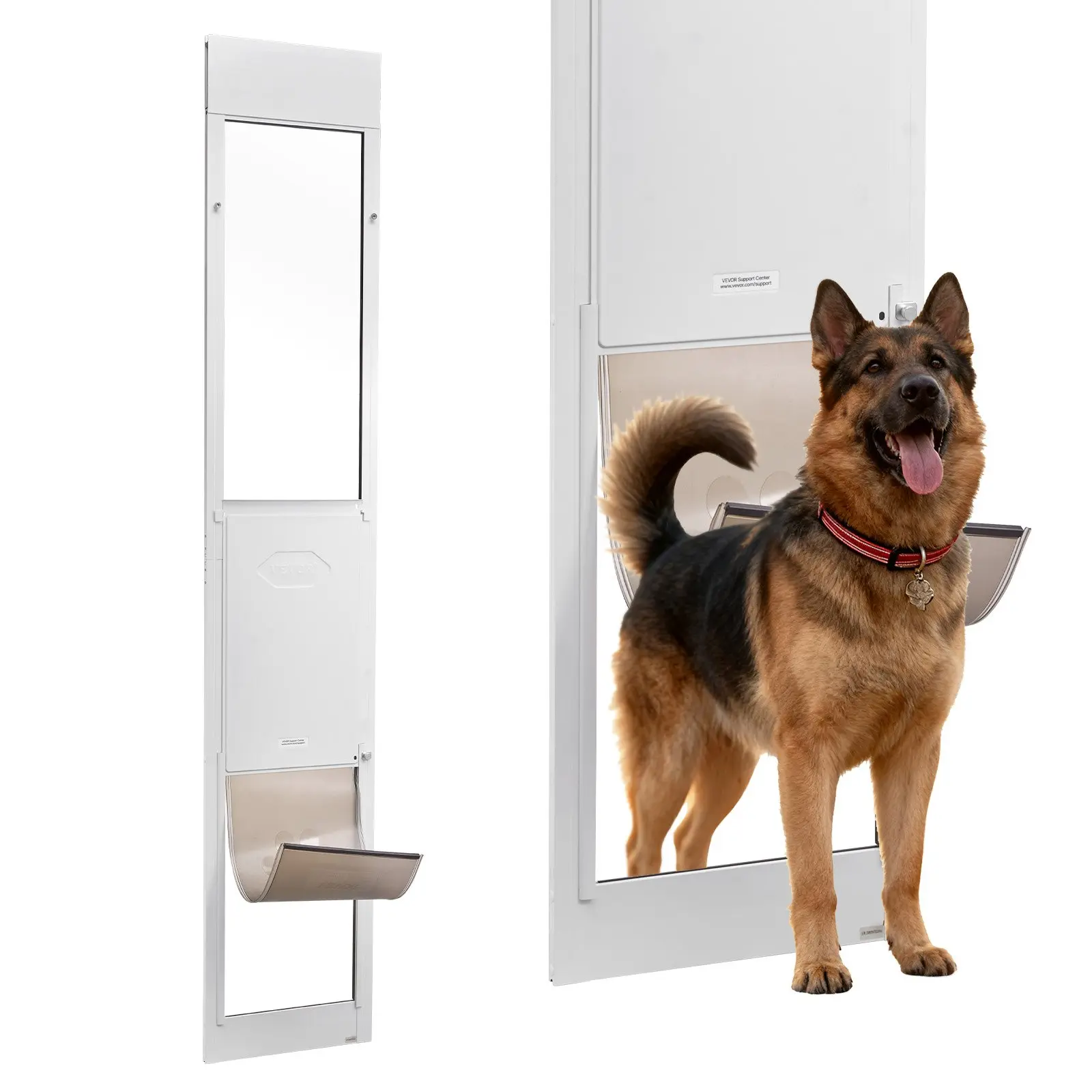 VEVOR Dog Door for Sliding Glass Door, Adjustable Height from 91 to 96 inches, Aluminum Alloy Frame with Metal Rotating Hinges, Lock Design, 13 5/8 x 23 5/8 inches Flap, Sliding Glass Pet Door for Renters