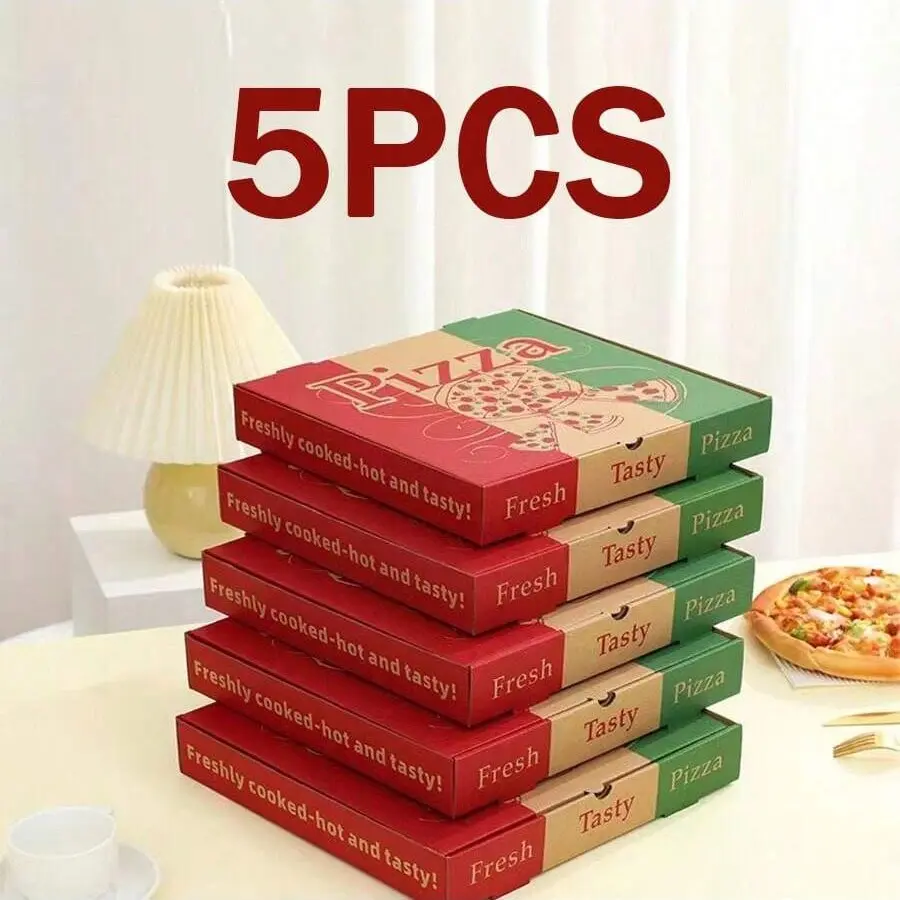 5pcs Square Disposable Paper Pizza Boxes with Flip-Top Closure, Corrugated Takeout Packaging, Ideal for Restaurants and Picnics, Perfect for Holidays