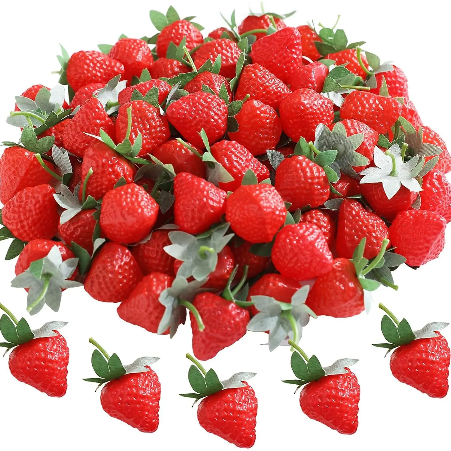 100 count  Strawberries  Fruit Artificial Strawberry Kitchen Décor Plastic Strawberry Party Decorations Realistic   Lifelike for Display Photography Props