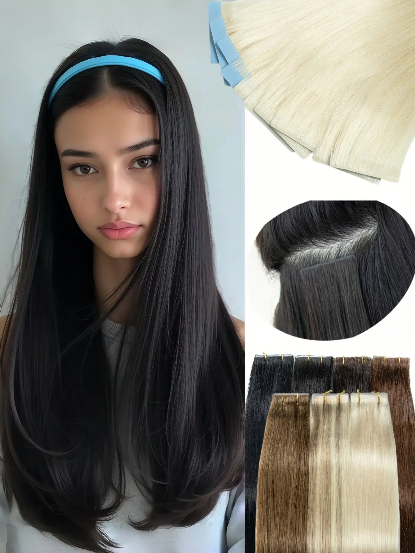 10pcs Invisible PU Tape Hair Extensions, Lightweight Breathable Design, No Lump, Comfortable All-Day Wear, Reusable Tabs, Ideal for Events