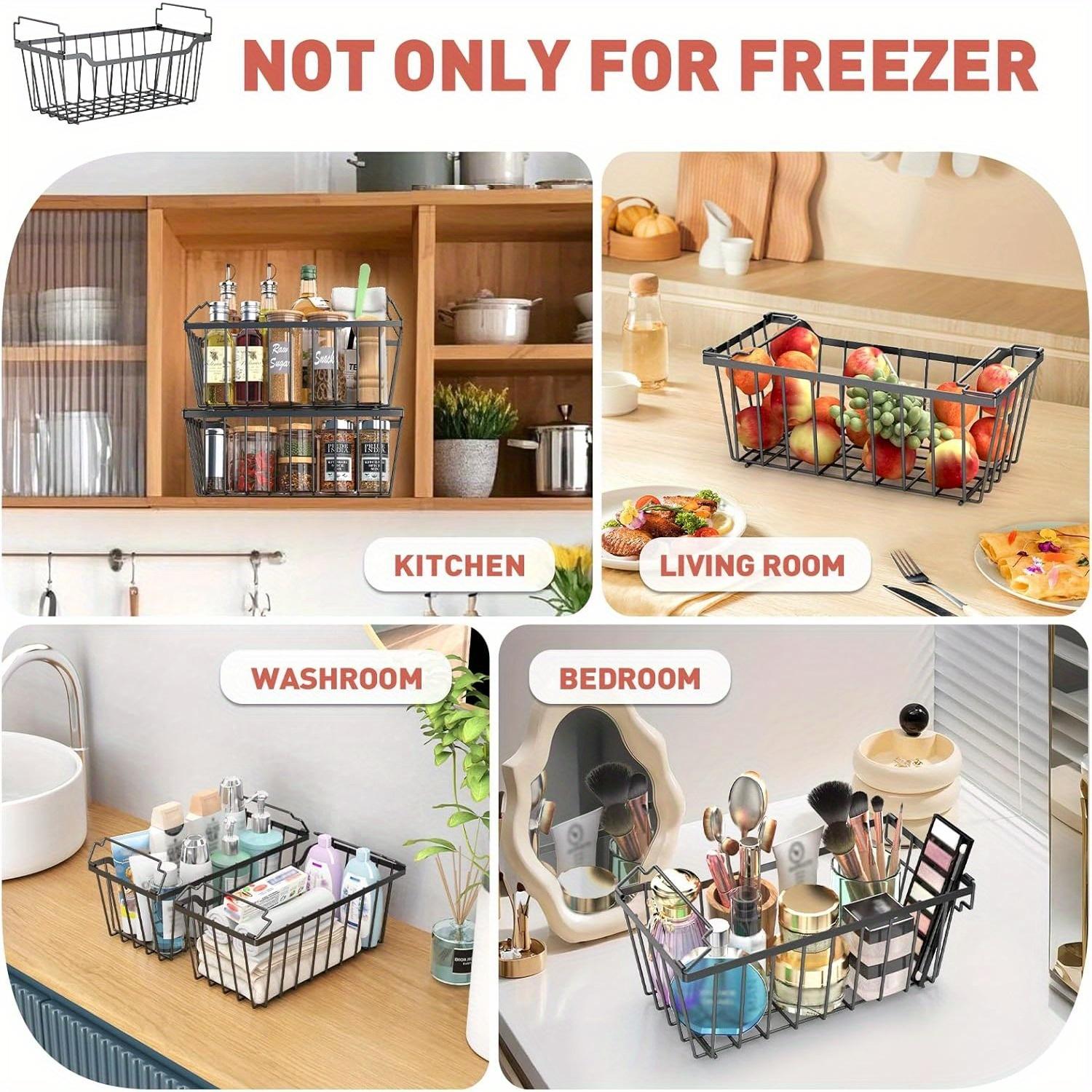 8-Pack & 4-Pack Freezer Organizer Bins - Stackable and Foldable Handle Metal Storage Baskets for Deep Chest Freezer Organization (3.5-7 Cu.FT) - Enhanced Space Utilization