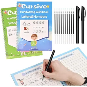 Grooved Cursive Handwriting Workbook,  Magic Grooved Cursive Writing Practice Book for Beginners with Guided Tracing, Learn Cursive Workbook for  Ages 8–12
