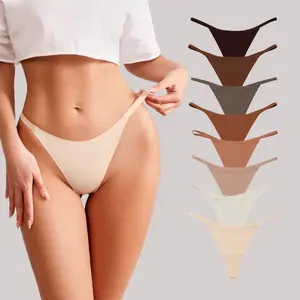 8PCS-Women European Low Rise Seamless Ice Silk T-Back Thong, Delicate Waistband Intimate Underwear with Cotton Gusset