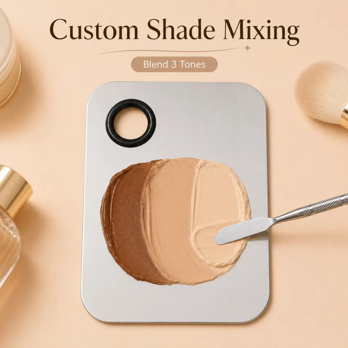 Stainless Steel Metal Makeup Mixing Palette with Spatula - High Class Quality Beauty Tool, Easy Cleaning, Strong and Smooth Handle, Distinctive Design for Color Mixing, Foundation, Cream Blush & Nail Pigment, Ideal for Beauty Salons & Personal Use