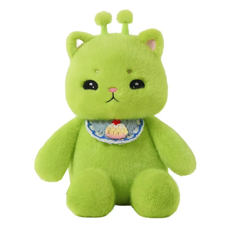 An alien cat plush toy for running, featuring green screen effects, a cat with glowing green fur wearing a bib. A new model from the Run Run series – a refined gift for adults and children, perfect for birthdays, Christmas, and other celebrations.
