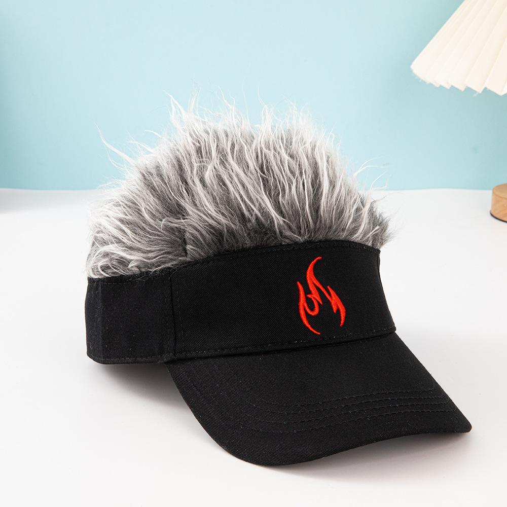 2026 New Fake Hair Baseball Cap for Men Women Embroidered Flame Trucker Hat