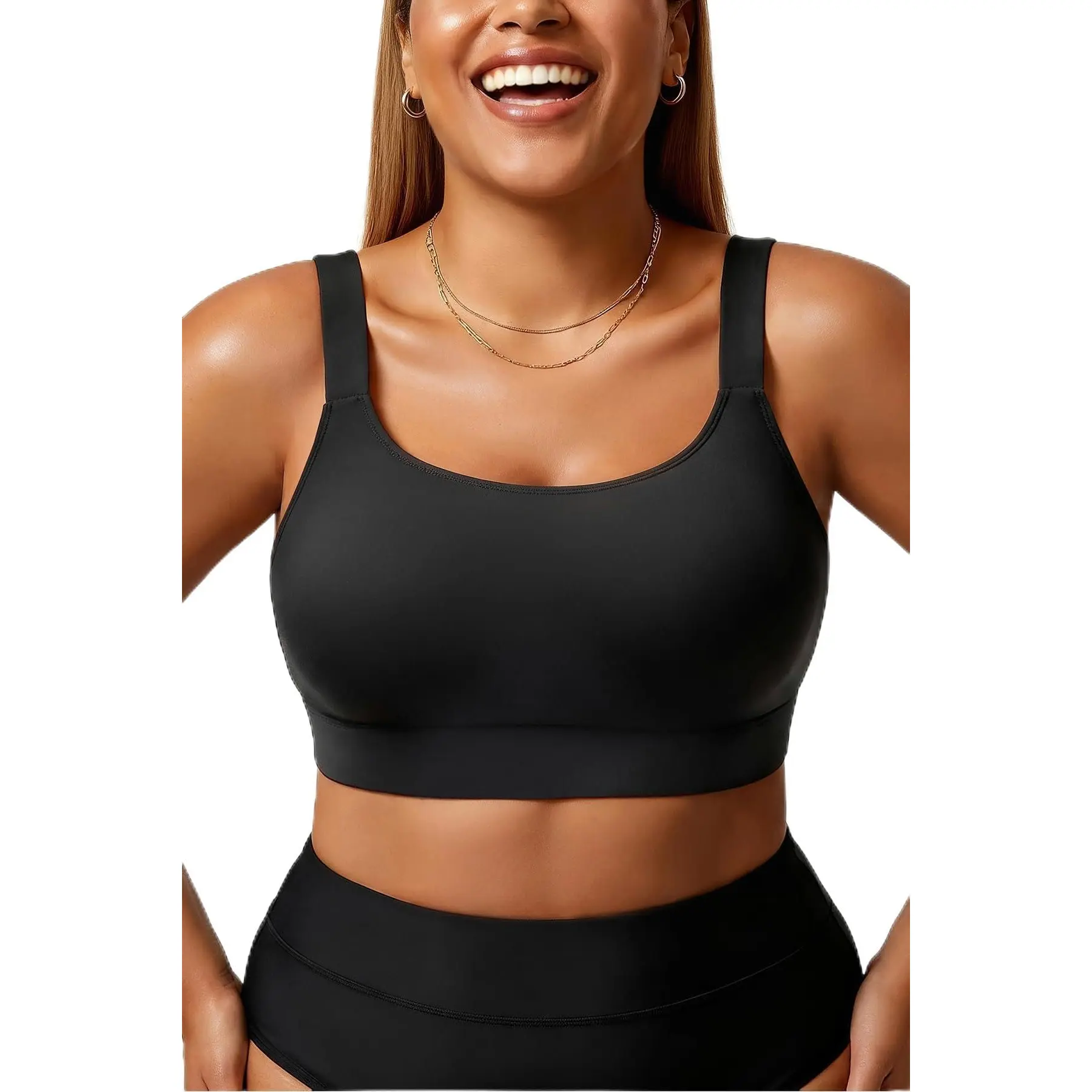 Daci Women Plus Size Sports Bra Bikini Top Only Push Up Scoop Neck Bathing Suit Top Full Coverage Swimsuit Top for Large Bust