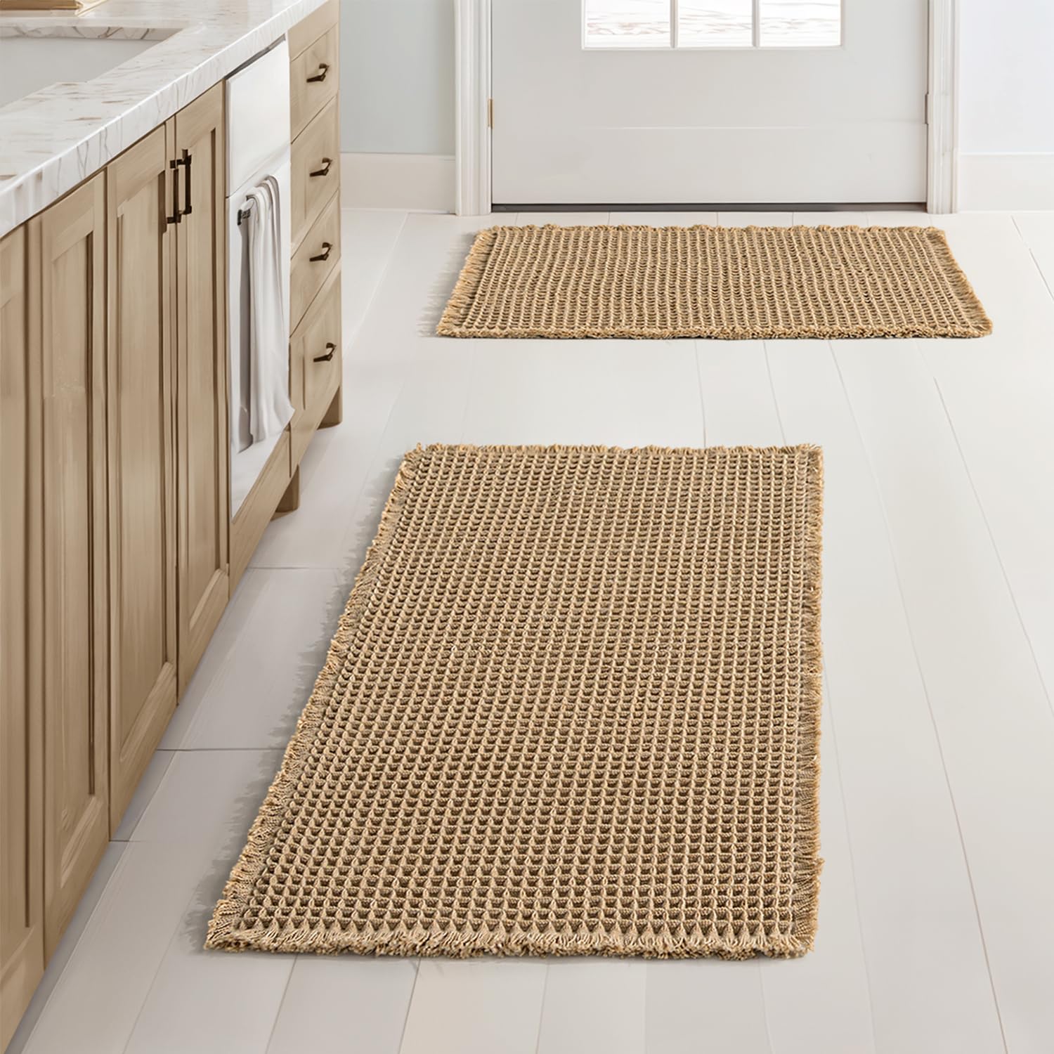 Boho Style Waffle Bath Mat, 1/3 Counts Non-slip Washable Bath Rug, Super Absorbent Bath Mat, Boho Area Rug, Soft Shower Mat for Bathroom Floor, Tub and Shower, Washable Rugs, Water Absorbent Rug, Washable Vintage Rug, Bohemian Style Rugs