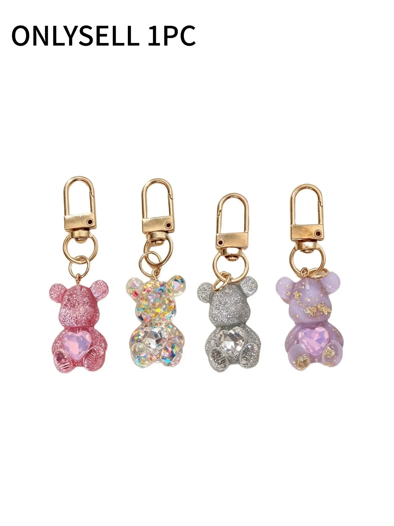 Transparent Glitter Sequins Bear & Heart Keychain, Multi‑color Options, Translucent Resin Material, Flowing Sparkling Sequins, Sturdy Metal Clasp, Fashion Charm Accessory for Women’s Handbags & Backpacks, Key Chain for Daily Outfit Decoration, Sweet Gift