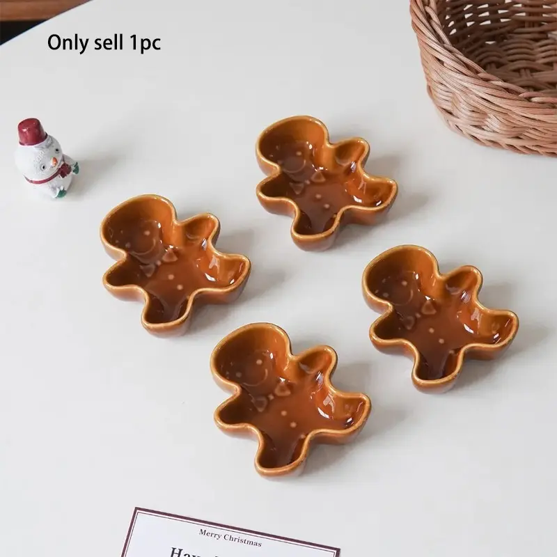 Christmas Gingerbread Man Ceramic Small Plate, Cute Salad Dip Dish, Living Room Candy Snack Tray, Home Decor, Afternoon Tea, Gift Idea
