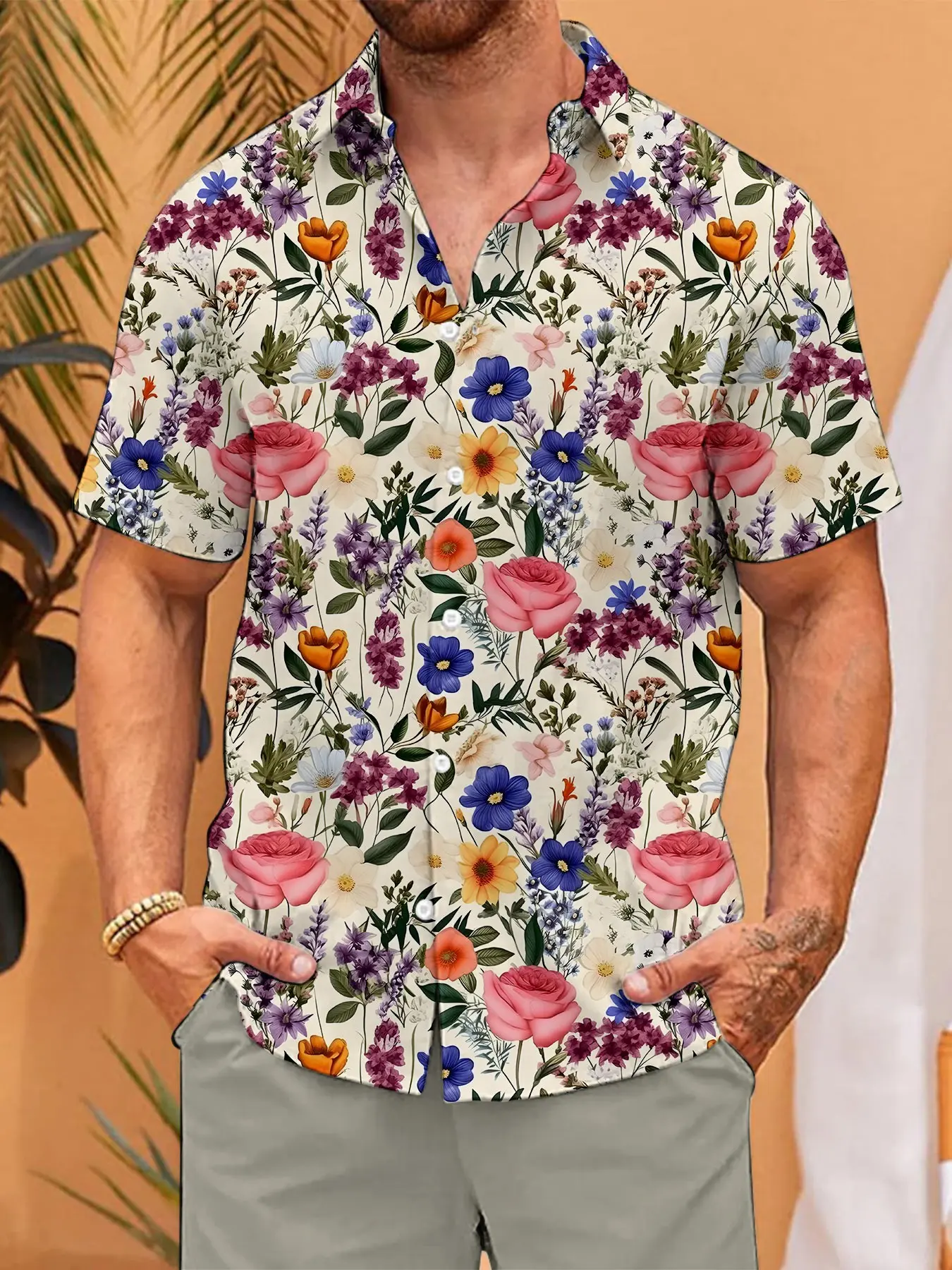Men's Lapel Shirt, Casual Outdoor Print Top, 3D Comfortable High-End Business Summer Street Retro Fashion Shirt, Loose