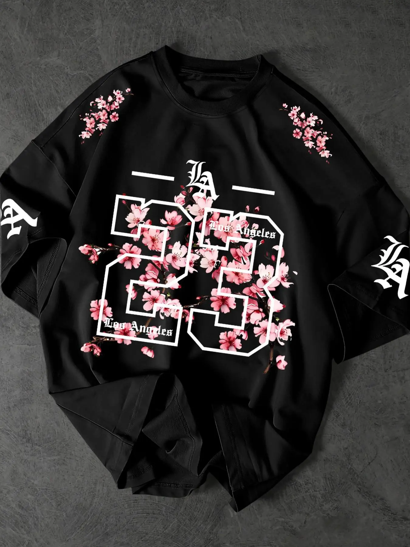 Unisex Los Angeles 23 Gothic Cherry Blossom Print Oversized T-Shirt, Y2K Streetwear Top Unisex Los Angeles 23 Gothic Cherry Blossom Print Oversized T-Shirt, Y2K Streetwear Top