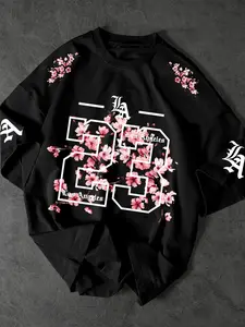 Unisex  Los Angeles 23 Gothic Cherry Blossom Print Oversized Baggy Menswear T-Shirt | Y2K Streetwear Top
