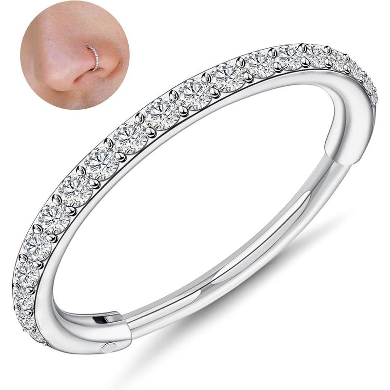 Cassieca 1 Count G23 Titanium Nose Rings Hoops Conch Piercing Jewelry 16G 18G 20G Hinged Segment CZ Paved Clicker Rings for Septum Cartilage Daith Helix Rook Tragus Ear Lobe Earrings for Women Men 6mm/8mm/10mm Daily Cassieca 1 Count G23 Titanium Nose Rings Hoops Conch Piercing Jewelry 16G 18G 20G Hinged Segment CZ Paved Clicker Rings for Septum Cartilage Daith Helix Rook Tragus Ear Lobe Earrings for Women Men 6mm/8mm/10mm Daily