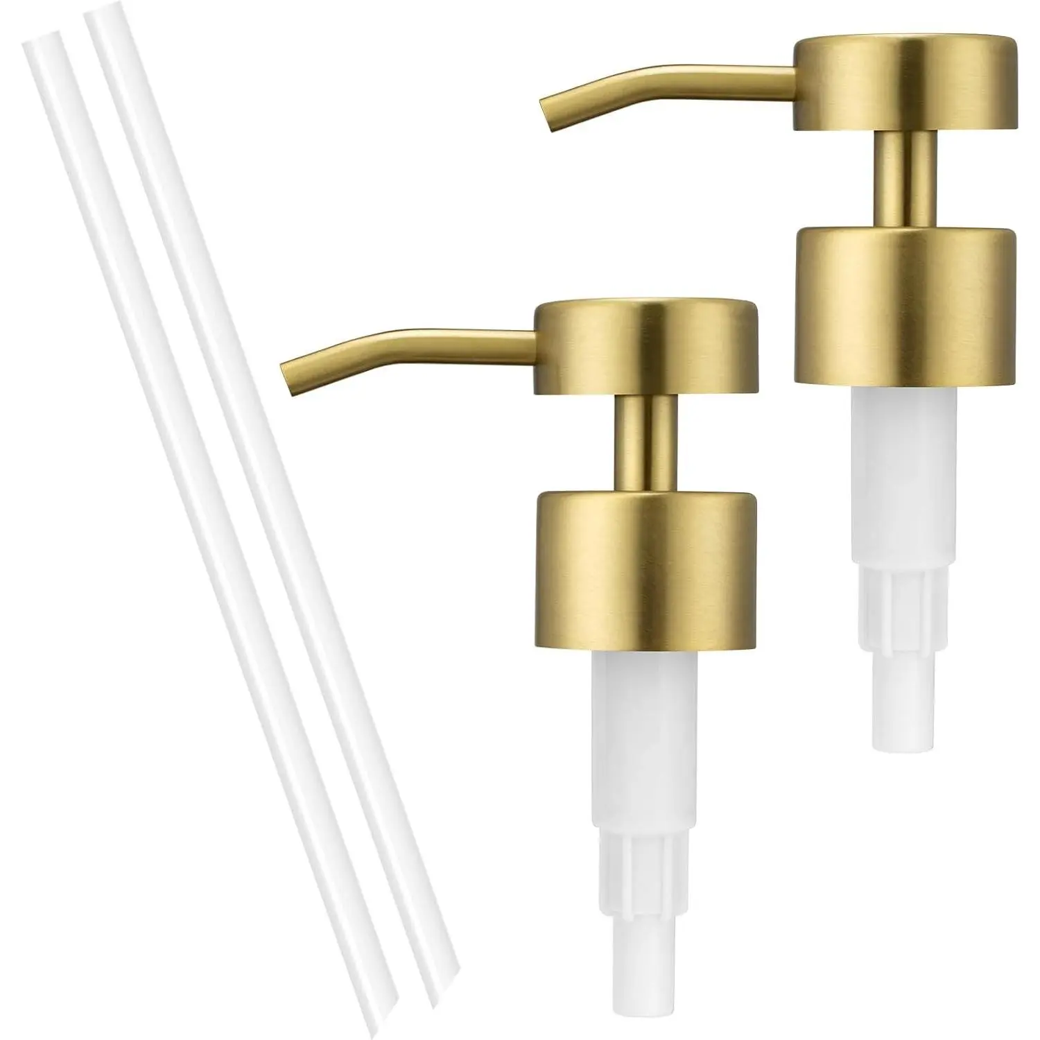 Soap Dispenser Pump Replacement 304 Stainless Steel for Regular Mouth Bottle for Standard 28/400 Thread Size Kitchen Bathroom Lotion Refill Flat Top Dispenser Pumps 2 Pack(Brushed Gold)