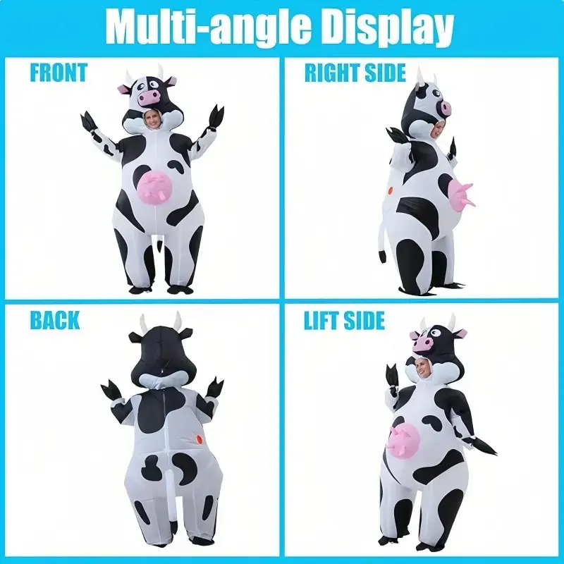 Adult Inflatable Cow Costume, Full Body Blow-Up Farm Animal, Perfect Halloween Cosplay Outfit for Parties & School Events