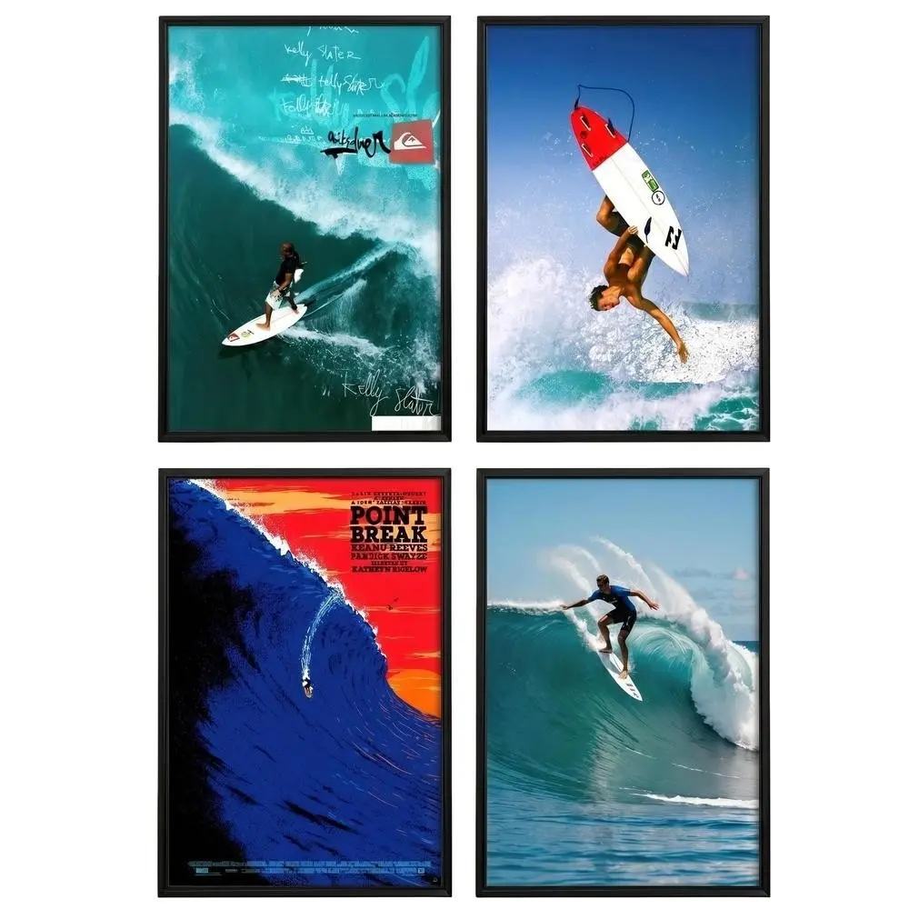4 Piece Vintage Surf Poster Set, Cool Surf Theme Room Decor, Ocean Wall Art, Canvas Print, Bedroom, Living Room, Office Decoration, Fashion Home Decor