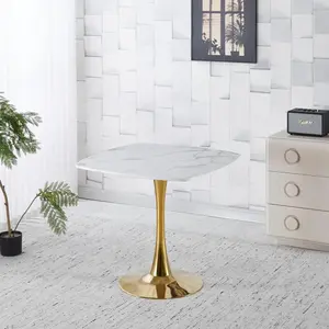 Square Dining Table Marble Top Golden Metal Frame Modern Design Home Furniture 2-4 Persons Small Space Apartment