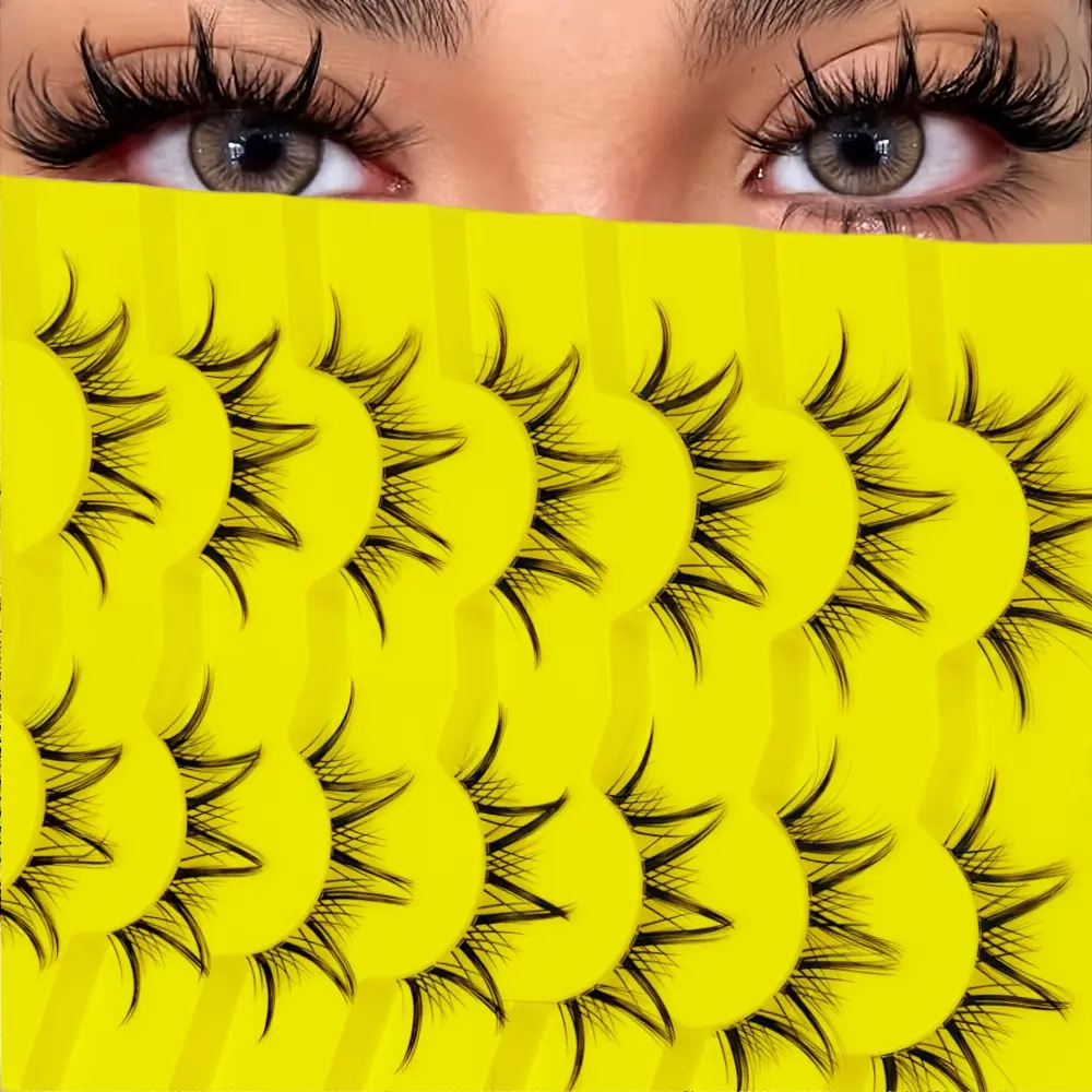 7 Pairs Anime Style False Eyelashes, Sharp Tip Design, Transparent Strips, Perfect for Dramatic Look, Easy Application, Diy Volume Eyelashes