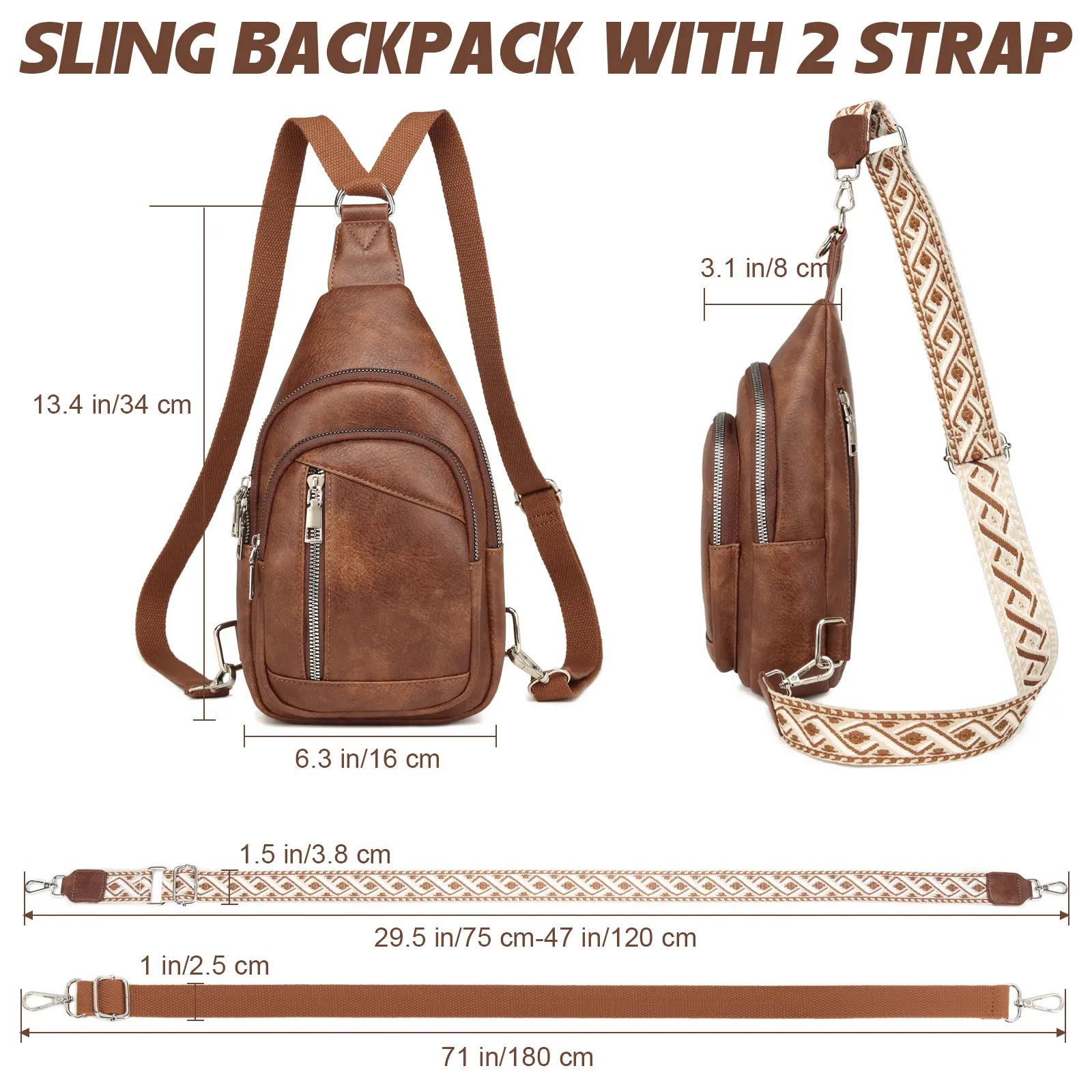 Sling Bag Small Crossbody Backpack Purse 2 in 1 Vegan Leather Cross Body Bag Fanny Pack with 2 Removable Strap Chest Shoulder Bag for Travel Daily Use
