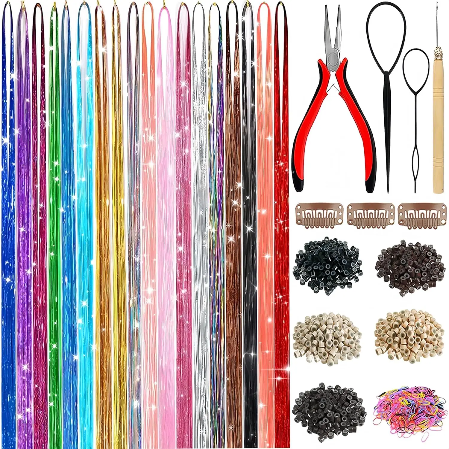 Women's 18-Color Hair Tinsel Kit, 7600-Strand Fairy Holographic Heat-Resistant Hair Decor, Colorful & Whimsical Accessories for Christmas Festivals, Colorful Hair Accessories
