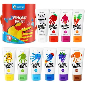 Washable Finger Paints for Toddlers, 10 Colors Large Capacity (2.1fl oz), Non Toxic Baby Paint for Hand and Feet, Safe Art Supplies, Preschool Learning Gifts for Kids Age 2+