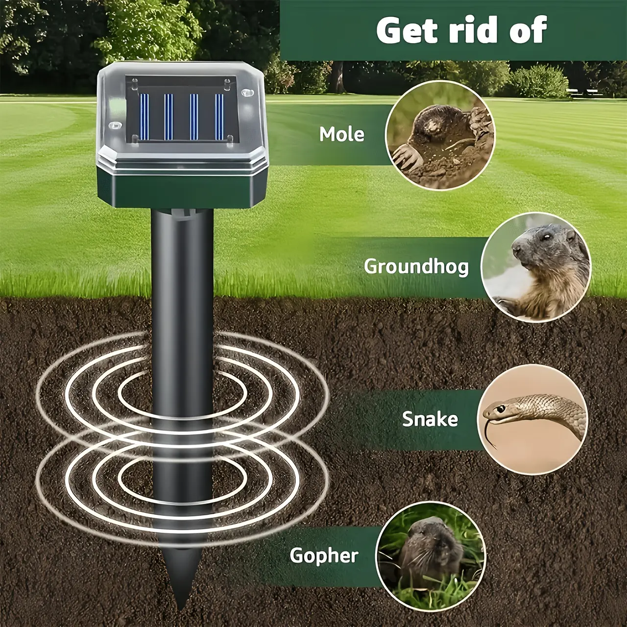 Solar Ultrasonic Pest Repelller 1/2/4 Pack – IP44 Waterproof Outdoor Sonic Device, Effectively Deters Moles, Rats, Snakes, Cats, Birds – Safe, Chemical-Free Solution for Yard, Garden, Farm & Lawn