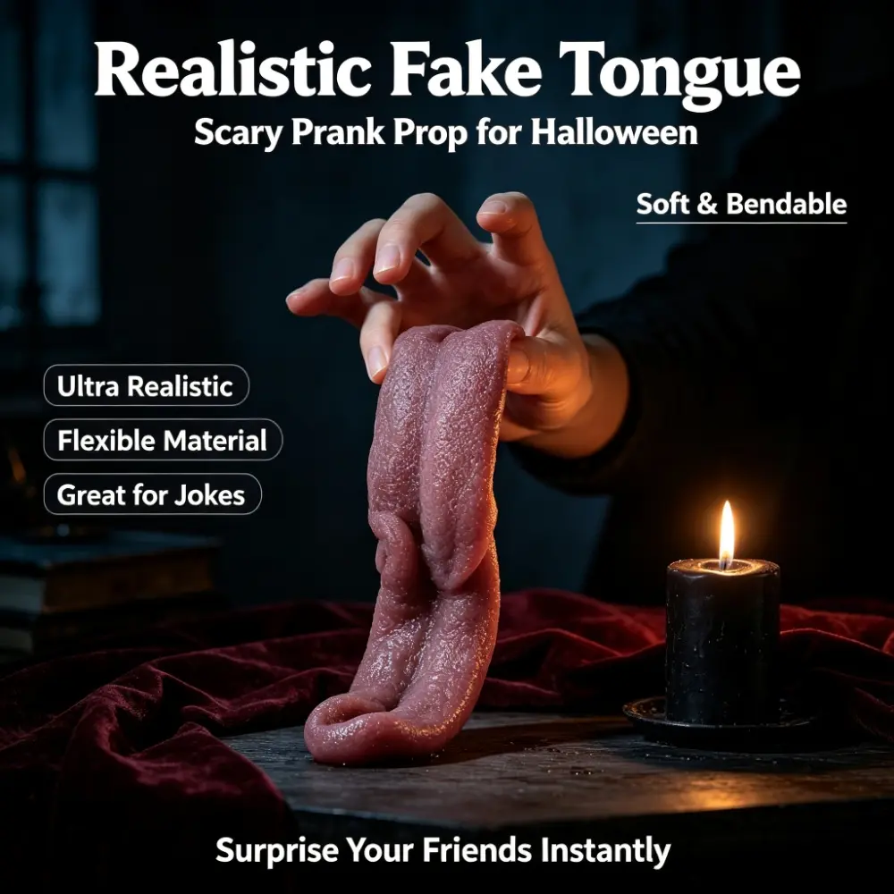 Washable Reusable Fake Tongue, Soft & Safe Inside Mouth, Ideal for Halloween Party, Cosplay and Gathering Pranks