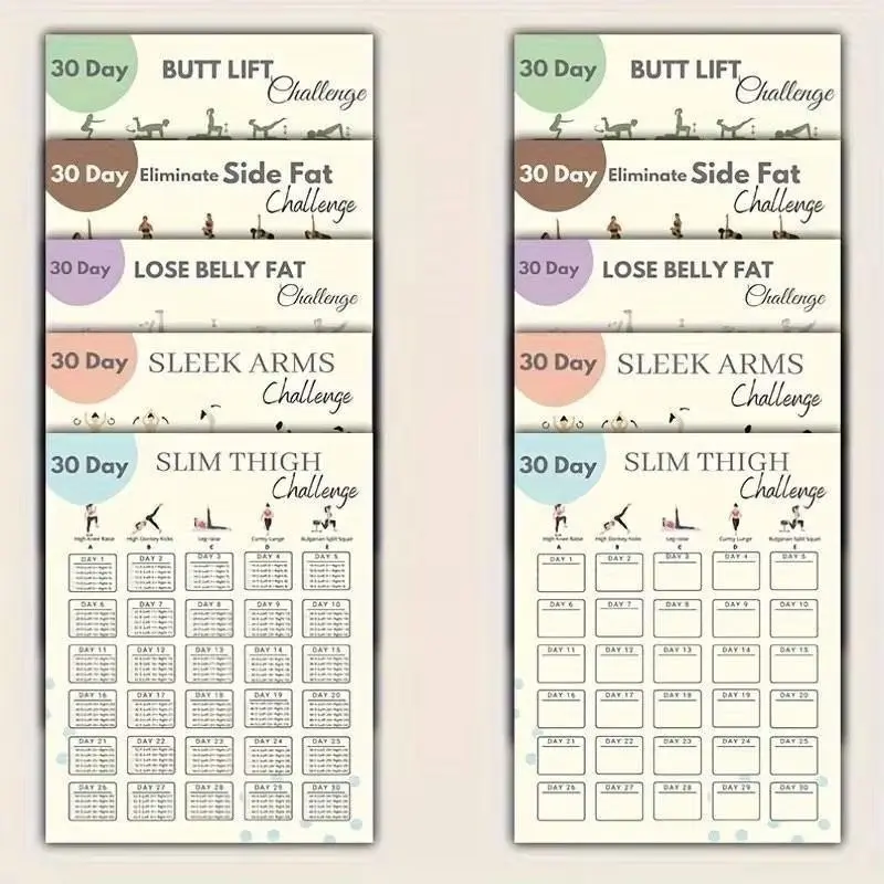 Exercise Challenge Poster Set, Fitness Plan, Suitable for Fat Reduction on Arms, Thighs, Hips, Abdomen and Side Abdomen, Frameless 10*8 Inches