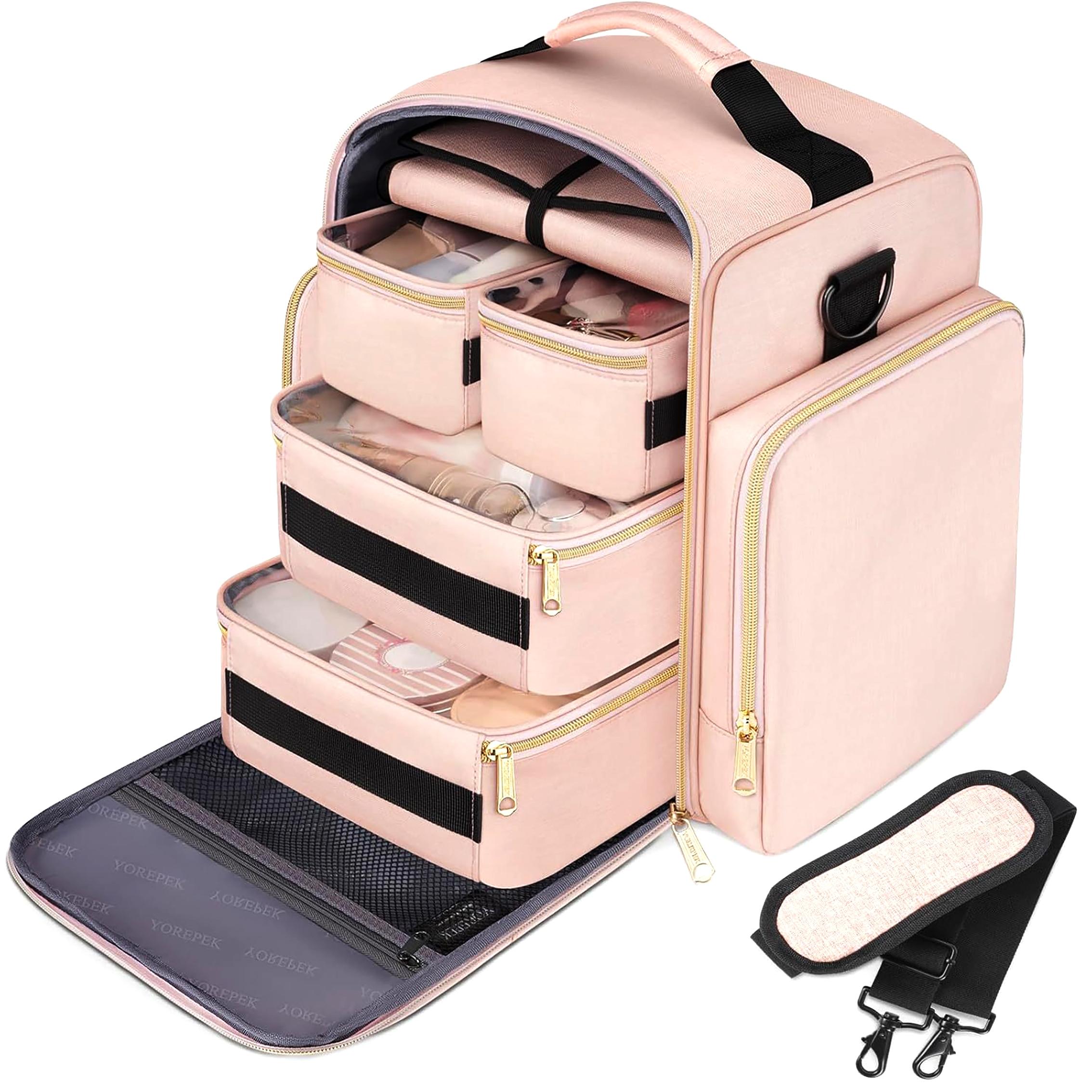 Makeup Bag with Detachable Boxes, 1 Count Large Capacity Cosmetic Storage Bag with Handle, Zipper Makeup Organizer Pouch for Travel, Travel Cosmetic Bags