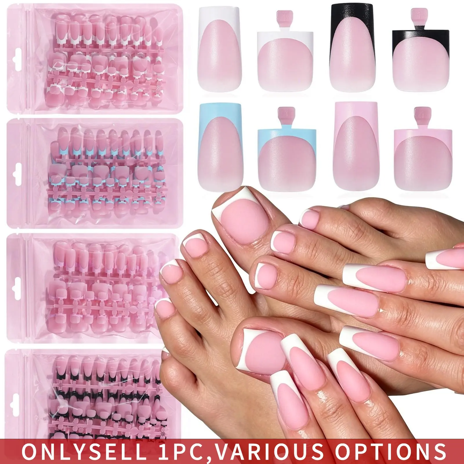60pcs/Bag French Tip Press on Toenails for Women, Mixed hand and foot nail plates，Sharp Square Toenail Press Ons, Berry Pink Acrylic Toe Nail Tips with Pre-Applied Primer And Base Coat, Soft Gel False Toe Nails Extension, Diy False Toenails, Fake Nails