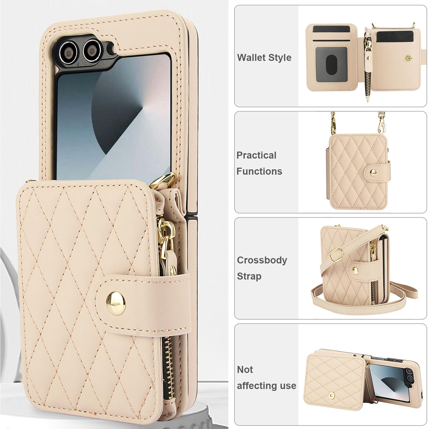 [FREE!SHIP] for Samsung Galaxy Z Flip 6/5/4/3 5G Wallet Case Built-in Crossbody PU Leather Cash Slot Zipper Purse with Credit Card Slot Holder Carrying Handbag Stand Phone Case Hinge Protection Adjustable Lanyard Detachable Strap Wrist for Women Ladies