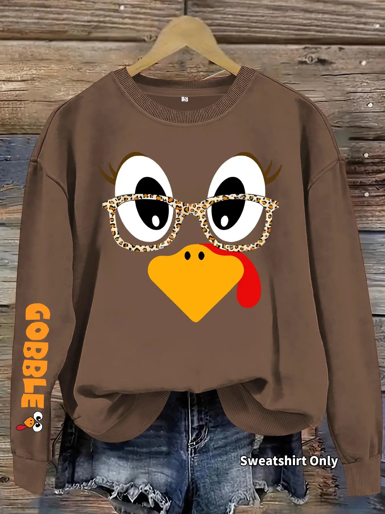 Women's Thanksgiving Turkey Print Round Neck Thin Sweatshirt, Casual Pullover, All-Season Comfort, Durable Polyester Fabric