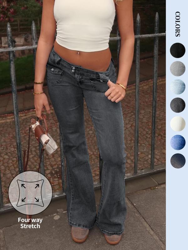 NVFelix Women's Stretch Low Rise Double Button Elastic Skinny Vintage Flare Jeans