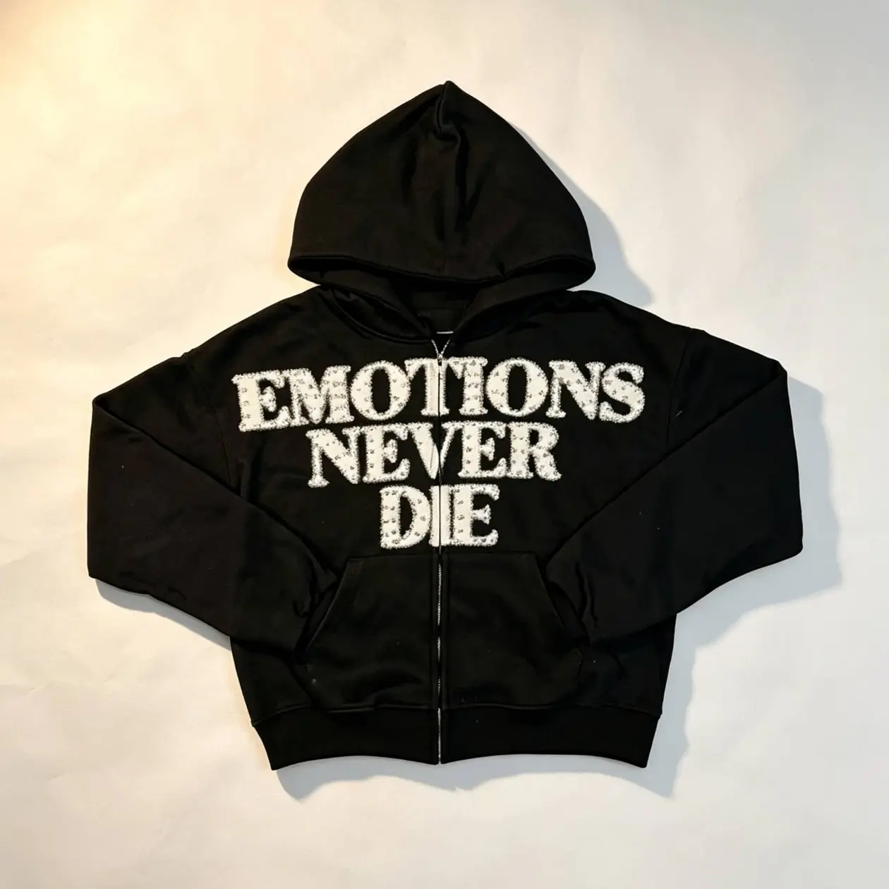 MIXED EMOTION Black Rhinestone Zip Up Hoodie, 100% Cotton Oversized Gothic Sweatshirt, Y2K Hip Hop Streetwear Jacket, Vintage Autumn Winter Back to School Fashion
