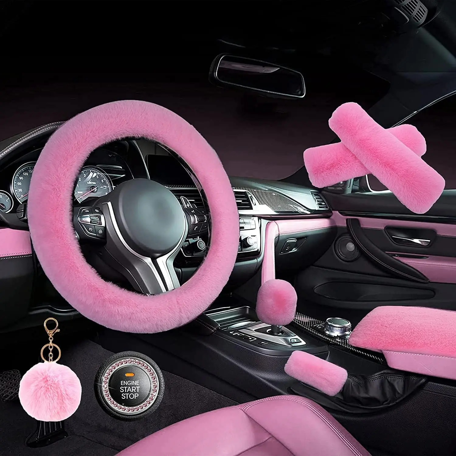 1 Set 8 count  Steering Wheel Cover Set,Warm Soft Fuzzy Steering Wheel Covers for Women/Girls, 15 Inches Girls  Accessories ()