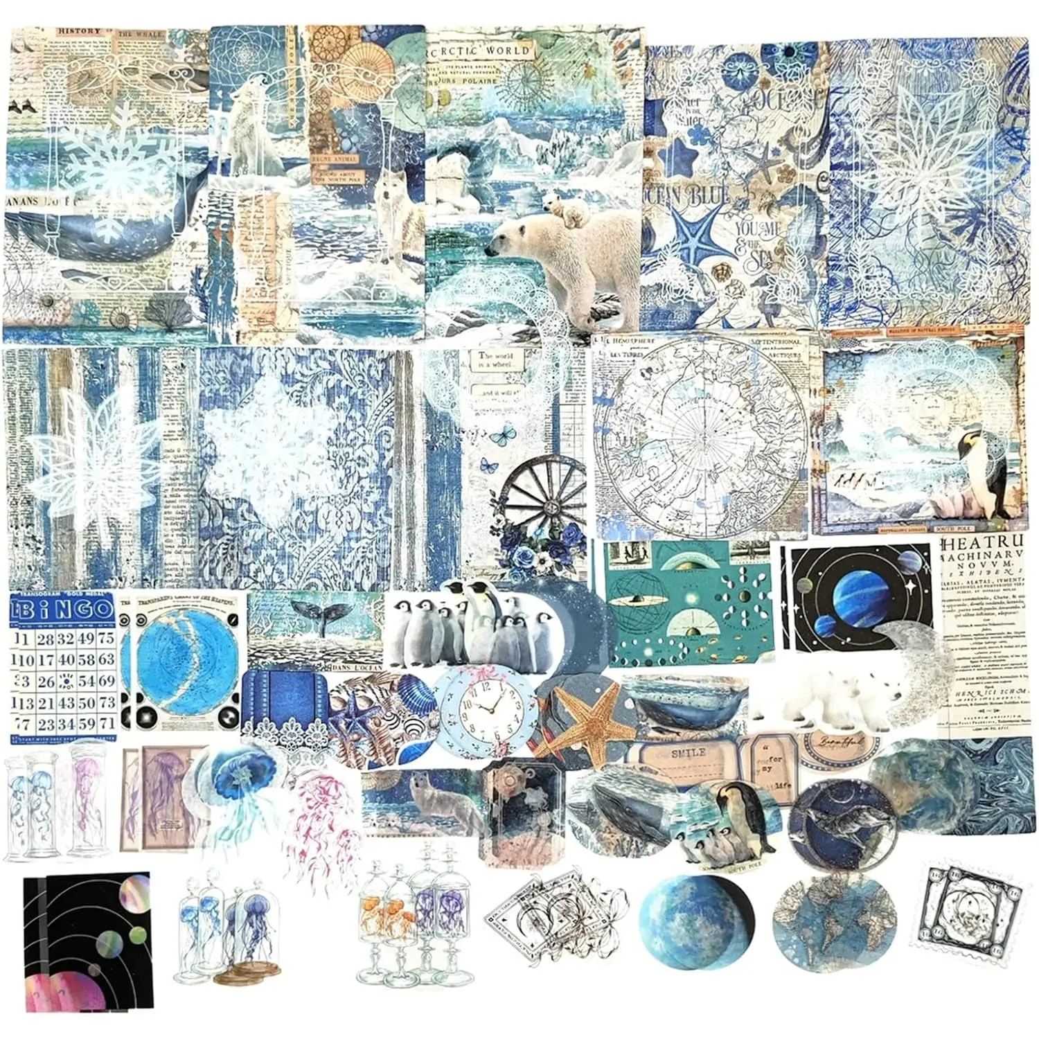 100 PCS Ocean Ephemera Pack Scrapbook Sticker Paper for Journaling Junk Journal Planners Collage Craft Supplies