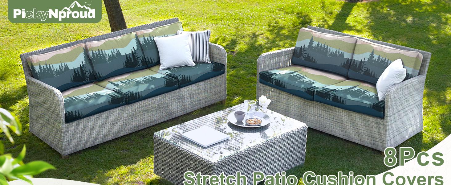 8Pcs Cushion Covers Stretch Couch Slipcovers Washable Furniture Protector with Elastic Bottom Sofa Chair Seat Cover, Dark Blue