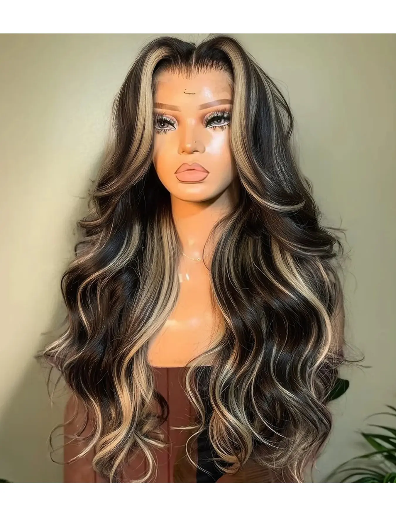 Highlight 13x4 Lace Front Wigs Body Wave Synthetic Hair Pre Plucked with Babyhair 200 Density #1B/27 Colored Balayage Elegant Wavy Wigs for Women Parties Daily Use