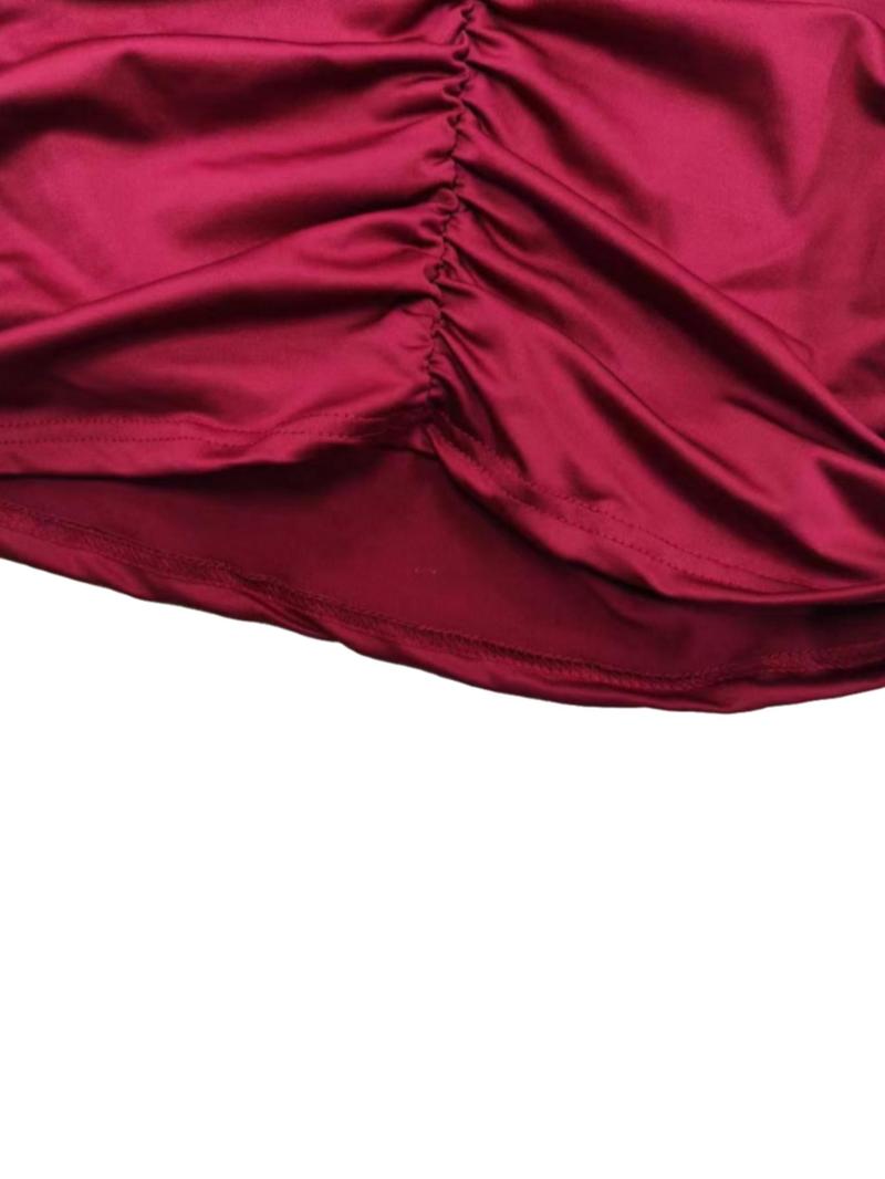 Women's Plain Chain Decor Criss Cross Backless Ruched Cami Dress, Fashion Cowl Neck Sleeveless Bodycon Mini Dress for Party Club Dating Wear, Ladies Summer Clothes