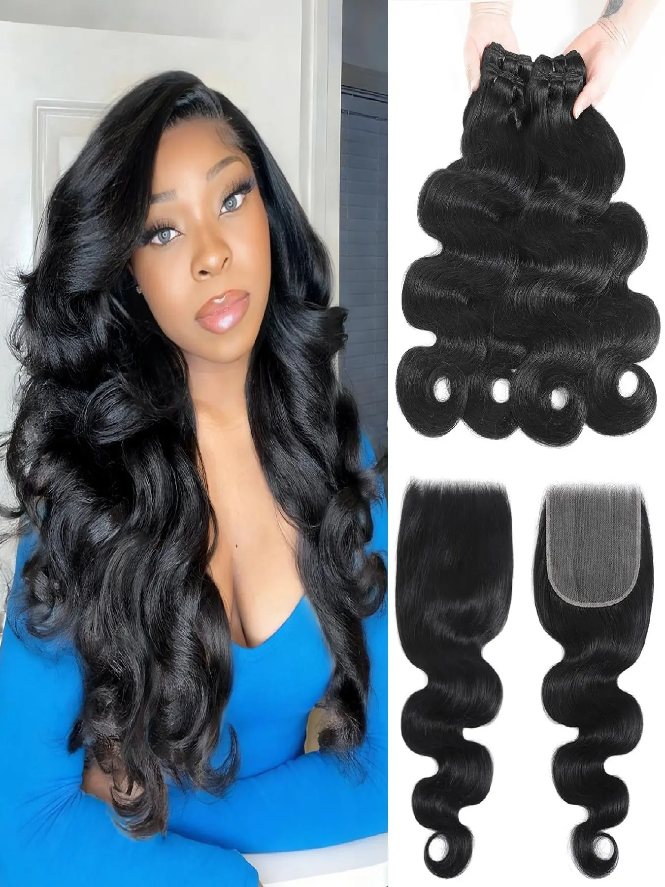 4 Bundles Human Hair  Body Wave Bundles With Closure 10A Brazilian Hair 5X5 HD Lace Closure Unprocessed  Hair Weave 4 Bundles Deals