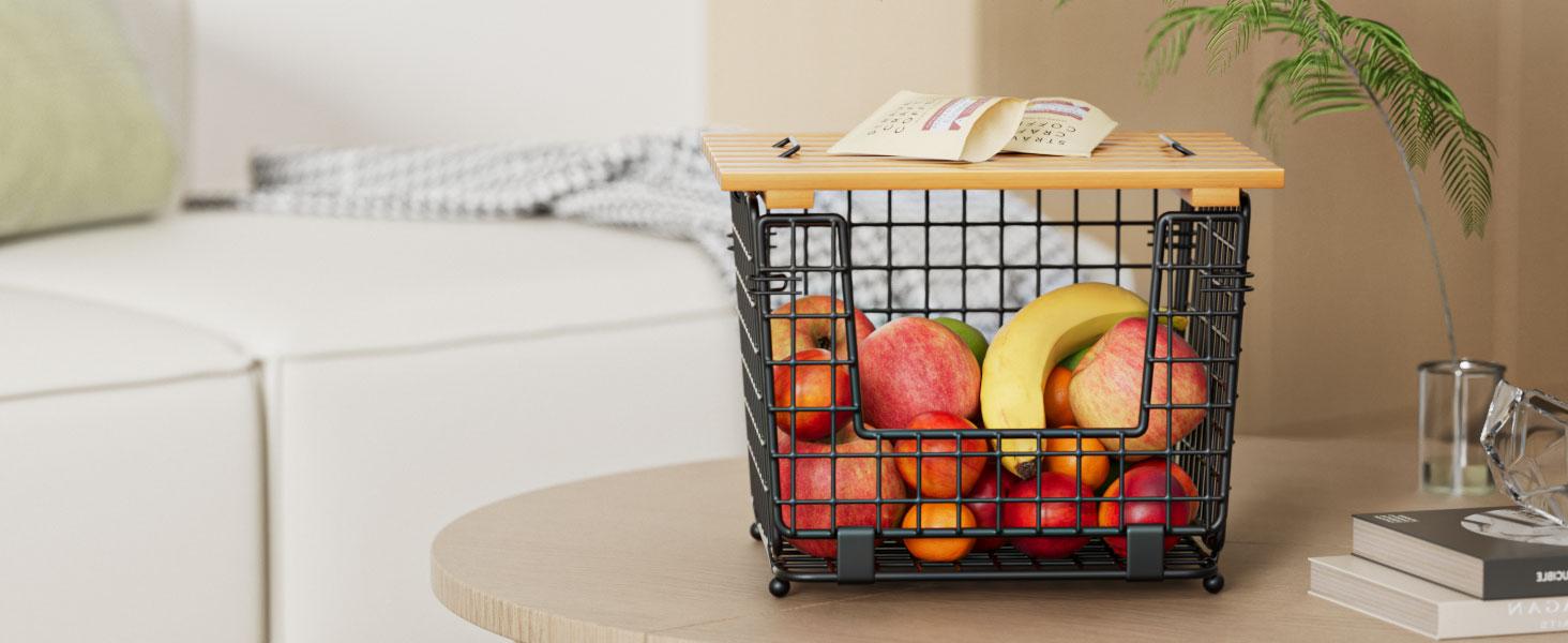 Wire Storage Basket for Kitchen Pantry: GGIU Stackable Kitchen Counter Organizers - Wire Organizing Bin for Produce Vegetable Potato and Onion Black