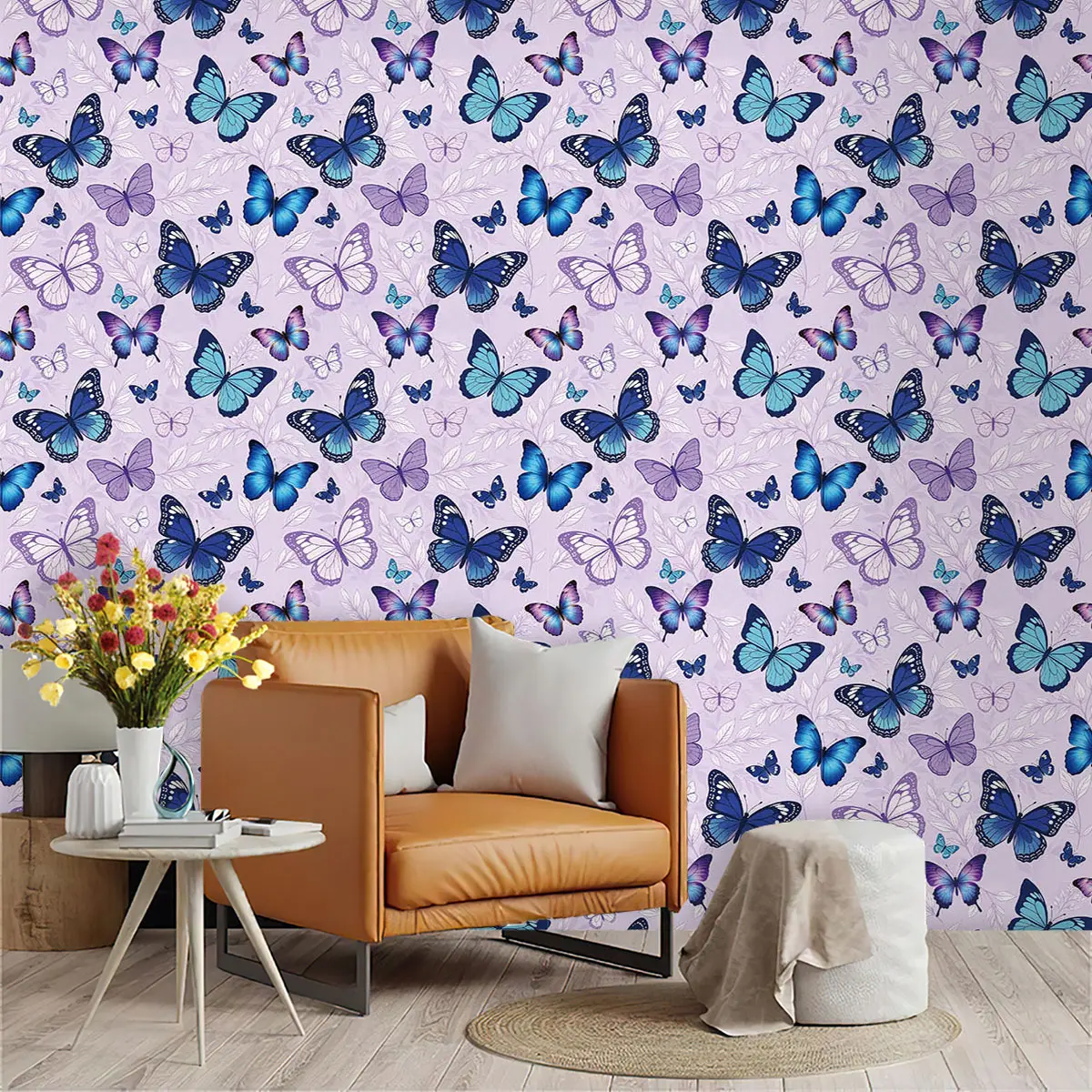1pc Dreamy Blue-Purple Butterfly Pattern Print PVC Decorative Wallpaper Wall Sticker, Self-Adhesive Peel and Stick for Wall Decor & Old Wall Renovation, Suitable for All Rooms