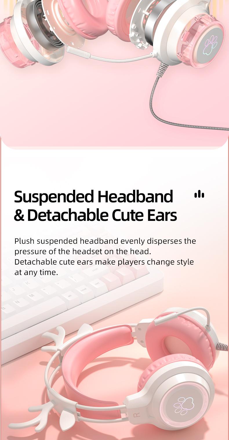 G35 High-Value RGB Gaming Headset with Cute Cat Ear Design, Wired Over-Ear Headphones for PC & Console Games, Multi-Scene Use, PC Gaming Accessories