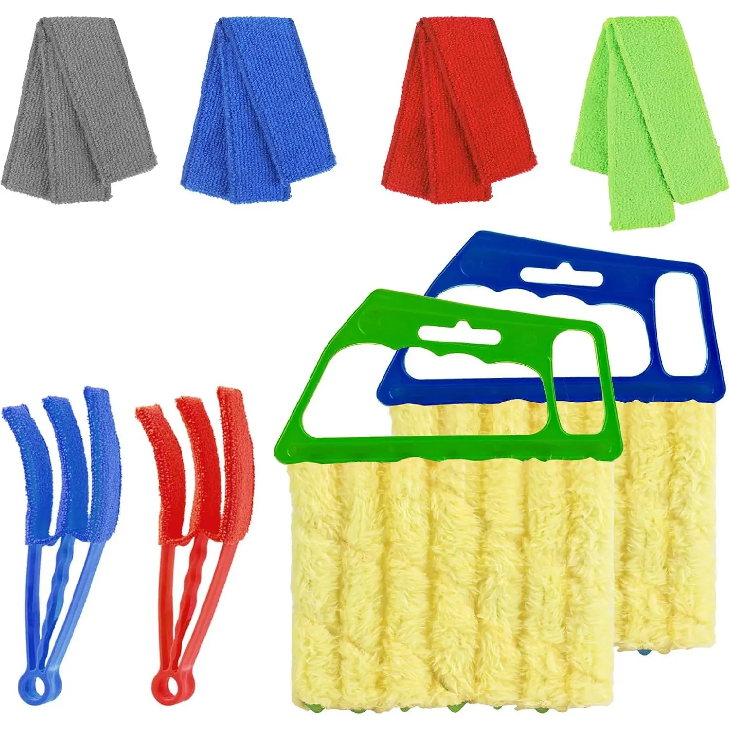 4 count Window Venetian Blind Cleaner Duster Tool Set with 7 Fingers | Blue/Green, For Window Shutters Air Conditioner,  Vents, Fans. . Includes 4 Extra Cover