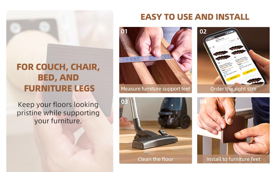 3X3 Square Furniture Caster Cups with Anti-Grip (Set of 8) - Customer Trusted Pads for Furniture Legs and Furniture Protectors